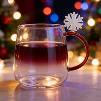 Tasses en verre borosilicate à paroi simple sur le thème de Noël, motifs de dessins animés, poignées personnalisables, festives, 420 ml, résistantes à la chaleur