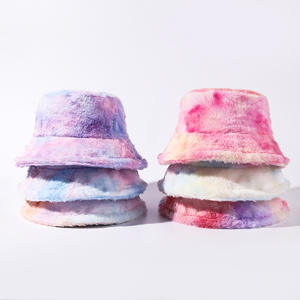 Tie dye hiver seau unisexe fausse fourrure moelleux extérieur chaud doux velours pêcheur chapeau adulte plage pêche voyage quotidien - Product Image 6