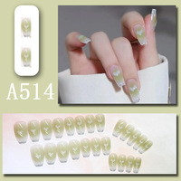Faux ongles préfabriqués en acrylique à couverture complète, motif ciel étoilé, couleur citron, transparents, carrés courts, adhésifs