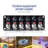 Kit de panel de interruptor de palanca a prueba de agua 6 en 1 DC 12V Multi-Switch 10A Fusible y lámpara azul On-Off SPST Panel de interruptores basculantes