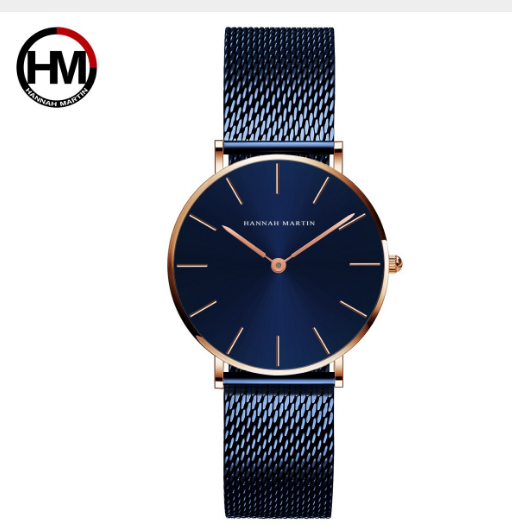 Japan Quartz Movement High Quality 36mm Hannah Martin Women Stainless Steel Mesh Rose Gold Waterproof Ladies Watch Dropshipping