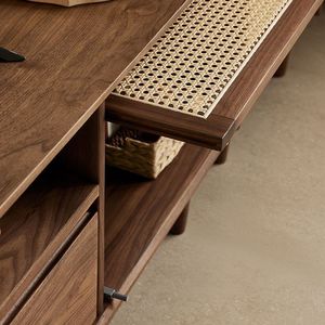 Mueble de TV de madera de nogal negro de 180 cm, estilo vintage, mueble de almacenamiento para sala de estar, soporte de TV de madera maciza para suelo. - Product Image 4