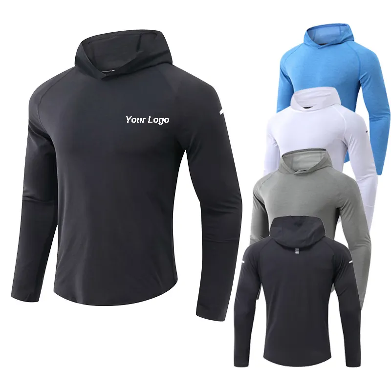 men's sports gym t shirts long sleeve t-shirts Polyester quick dry hoodies customized work out fitness clothing men