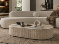 Table basse en travertin beige crème sur mesure, meubles modernes pour salon, table à thé en marbre cannelé sculpté
