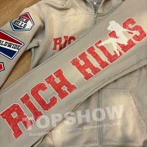 Conjunto Deportivo de Pantalones y Sudadera con Capucha de Alta Calidad de Topshow Streetwear, con Logotipo Personalizado en Parche, Estilo Holgado, Felpa Francesa, Traje Deportivo para Hombre - Product Image 3