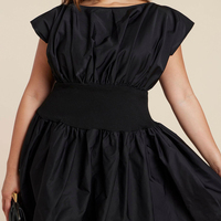 Robe noire sans manches pour femmes grandes tailles, taille smockée, plissée, pour soirée, OEM ODM, fabrication directe en usine, mini-robe