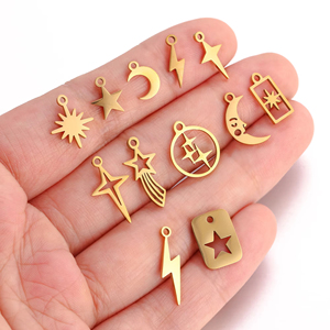 Dijes de acero inoxidable pulido espejo estrella Luna relámpago Starlight hexagrama colgantes hacer joyería collar pendientes suministros - Product Image 4