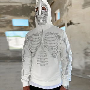 Felpa con Zip Intera Personalizzata Streetwear con Strass e Motivo Scheletro 300 350 400 GSM per Uomo - Product Image 4