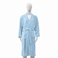 Peignoir personnalisé avec logo brodé, col châle, en polaire polyester bleu ciel, pour usage quotidien et vacances, adultes