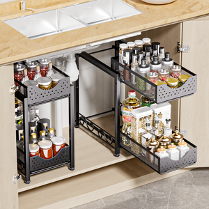 Rack de Collection de bouteilles d'épices en métal noir Pull Out Rack de tiroir de salle de bain <span class=keywords><strong>Panier</strong></span> en maille Organisateur <span class=keywords><strong>coulissant</strong></span> robuste - Product Image 2