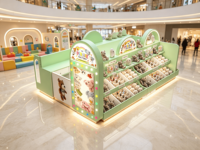 Kiosques en bois personnalisés pour jouets, gondoles tendance pour poupées, présentoirs LED, mobilier commercial pour jouets d'enfants pour centres commerciaux et boutiques avec tiroirs