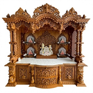 Beautiful and Stylish Wooden Pooja <b>Mandir</b> Designs Contemporary Carving Pooja <b>Mandir</b> for Living Area Custom Made Carved <b>Mandir</b> - Product Image 4