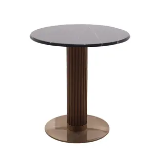 现代意大利设计餐桌套装豪华圆形餐厅套装大理石顶部金属底座餐桌