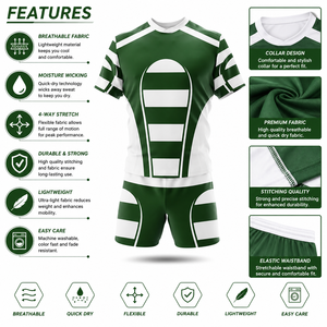 Conjunto de Uniforme de Rugby Personalizado Verde y Blanco de Secado Rápido, Ropa Deportiva de Manga Corta, OEM 100% Poliéster, Nueva Calidad - Product Image 4