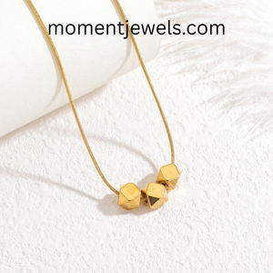 geometric beaded fine pendant gold plated stainless steel snake chain minimalist <b>long</b> jewelry gift for women - Product Image 3
