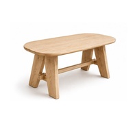 Table à manger ovale en teck massif, écologique, durable, imperméable, 6 places, style scandinave moderne, base à tréteaux pour salon