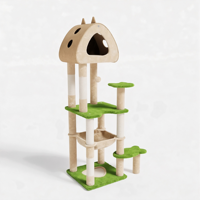 Centre d'activités pour chat de luxe à 5 niveaux, moderne et classique, durable, avec niche confortable, hamac suspendu et poteaux à gratter en sisal naturel