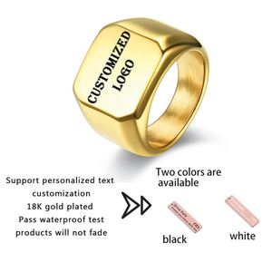 Anillos de cable de plata con logotipo personalizado, de acero inoxidable, grabados en oro, con diseño de sello plano, para hombre - Product Image 2