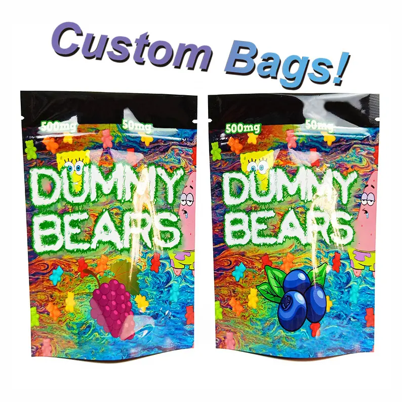 Custom a prova di odore 3.5g caramelle gommose pacchetti di imballaggi edibili riutilizzabili a prova di bambino serratura cerniera Stand Up Bag Mylar Gummies Bag