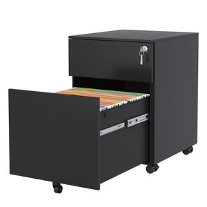 Black 2-<b>Drawer</b> Mobile <b>File</b> Cabinet Steel Lock Fully Assembled with Wheels for Home/Office Legal/Letter/A4/F4 Size Design - Product Image 5
