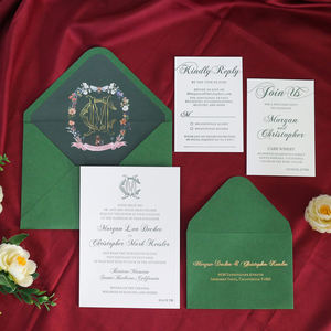 新着グリーン活版デボス手作りコットンペーパーカスタム結婚式招待カード結婚式結婚 - Product Image 4