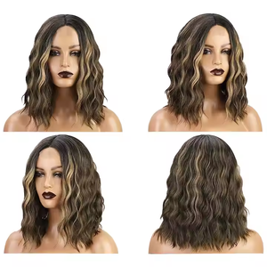 <span class=keywords><strong>Peluca</strong></span> <span class=keywords><strong>ondulada</strong></span> corta marrón oscuro de mezcla de castaño de 15 pulgadas para mujer, línea de cabello de encaje, estilo Bob, pelo sintético resistente al calor para Cosplay - Product Image 3