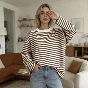 T-shirt <span class=keywords><strong>a</strong></span> <span class=keywords><strong>Righe</strong></span> <span class=keywords><strong>Bianche</strong></span> <span class=keywords><strong>e</strong></span> <span class=keywords><strong>Nere</strong></span> in Poliestere Traspirante per <span class=keywords><strong>Donna</strong></span>, Vendita all'Ingrosso di Fabbrica - Product Image 1