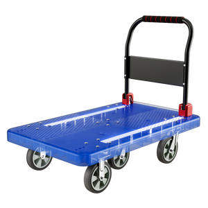 עגלת משטחים מתקפלת 90x60 ס\"מ, 600 ק\"ג, ארבעה גלגלים, עשויה ניילון ופלסטיק עמידים, OEM, להובלה במחסנים תעשייתיים - Product Image 2