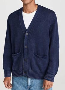 Cardigan en coton délavé sur mesure pour hommes, col en V, style vintage streetwear, veste tricotée, fournisseur OEM ODM en gros - Product Image 2