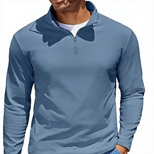 Men's Blue <b>Quarter</b> <b>Zip</b> Knitted <b>Sweater</b> Stand Collar Full Sleeve Solid Casual Quick Dry Polyester Shirt - Product Image 1
