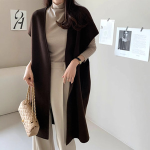 Fashion <strong>Winter</strong> Vintage Japanese Style <strong>Cape</strong> Loose Sleeve Wool Blend Mid Long Collarless Cardigan <strong>Coat</strong> for Women - Product Image 3