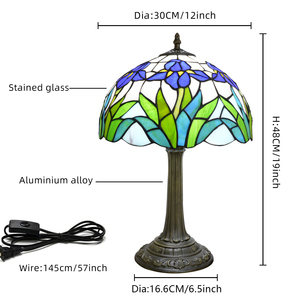Lámpara Tiffany Estilo Campestre Francés, Lámpara <span class=keywords><strong>de</strong></span> Vidrio con Vitral <span class=keywords><strong>Azul</strong></span> Iris, Lámpara <span class=keywords><strong>de</strong></span> Lectura para <span class=keywords><strong>Mesa</strong></span> <span class=keywords><strong>de</strong></span> Noche, Lámpara Vintage para Sala <span class=keywords><strong>de</strong></span> Estar, Hotel, Decoración del Hogar - Product Image 2
