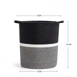 Factory Direct Large Cotton Rope Basket <b>Tall</b> Woven Foldable Nursery Hamper <b>Bin</b> for Storage Nursery Blanket <b>Bin</b> - Product Image 3