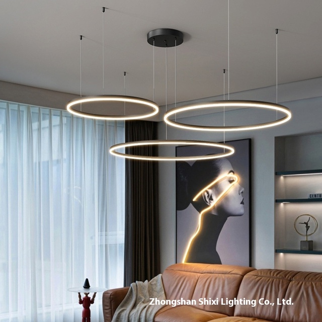 Modern Intelligent LED Ring Light Chandelier for Dining Living Room Simple Creative Circle Headlight Design Home Power Supplies