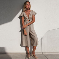 Lancai personnalisé vente en gros avant torsion femmes mode lin combinaison ample fabricant Donguan Chine