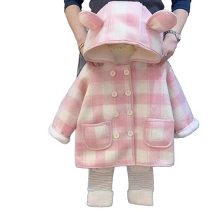 Child Star Circle Girls Plaid Wool Coat Thickening With Hood And Rabbit Ears For Autumn Winter Wear - Product Image 5