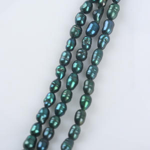 Perlas de Agua Dulce Naturales en Forma de Arroz, Color Verde Pistacho, 18cm 4-5mm, Semiterminadas en Hilo para Collar DIY, Venta al Por Mayor - Product Image 3