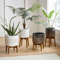 Pot sukulen kaktus dekoratif taman Nordic Pot bunga keramik elegan dekorasi rumah Modern dengan dudukan kayu