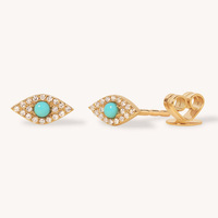 Boucles d'oreilles clous Xinyun en argent 925 plaqué or avec œil de diable en turquoise et sertissage griffe - Cadeau d'anniversaire et de fête