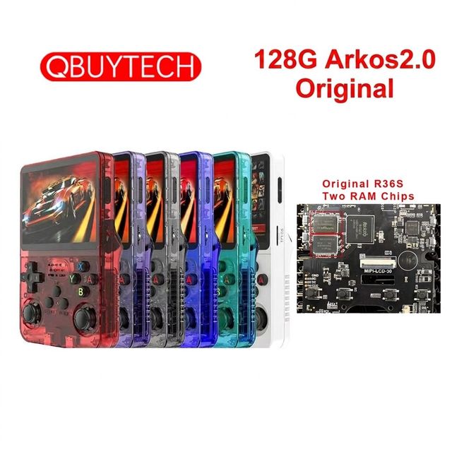 128G Original Dual Chip Arkos 2.0 R36S 64G Retro Handheld Game Console 3.5 Inch Screen 20000+ Portable Gaming Consola Players