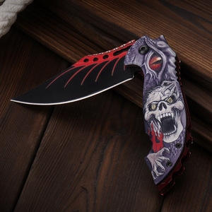 Couteau de poche tactique pliant <span class=keywords><strong>Demon</strong></span> Skull avec poignée imprimée en 3D, lame en acier inoxydable 3Cr13 à revêtement noir, pointe tombante, EDC, pour l'extérieur - Product Image 4