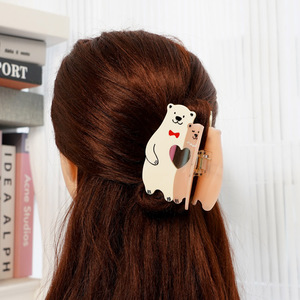 กิ๊บติดผมรูปหมีรูปหัวใจ OBM 8.5cm คลิปหนีบผมตุ๊กตาหมีประดับพลอยเทียมประกบอะซิเตท - Product Image 6