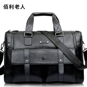 Baili Elderly Men's <b>Handbag</b> Large Capacity Business Travel Bag 14 Inches Laptop Bag Solid Color Shoulder Crossbody Bag - Product Image 3