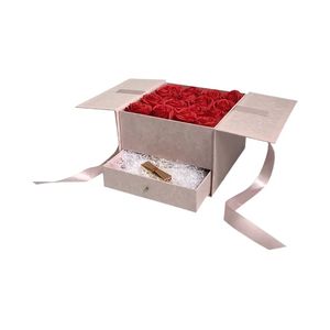 Boîte cadeau en carton à double <span class=keywords><strong>porte</strong></span> Ruban Fleur pour bijoux Cosmétiques Mariage Festival Emballage en papier Boîte à dossiers gaufrés - Product Image 3