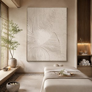 Quadro Decorativo Wabi Sabi Artigianale, 100% Tela Beige, Originale Pittura a Olio Astratta con Intonaco a Rilievo, Grande Dimensione, Arte da Parete per Interni - Product Image 2