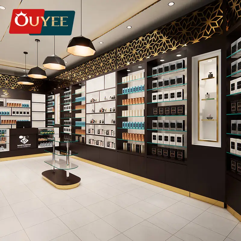 Luxus Regal Parfüm Display Showcase Beauty Store Leuchten Glas Counter Shop Dekoration Parfüm Vitrine für den Einzelhandel