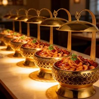 Chauffe-plat suspendu de style luxe léger en acier inoxydable doré pour buffets d'hôtels et mariages - En stock