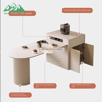 Table de salle à manger combinée avec îlot de cuisine extensible Wayon, moderne, en pierre frittée, table à manger intégrée avec design en arc pour les petits espaces