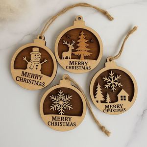 Decoraciones Navideñas con Diseño de Muñeco de Nieve y Reno, Letrero Colgante de Madera para Navidad - Product Image 1