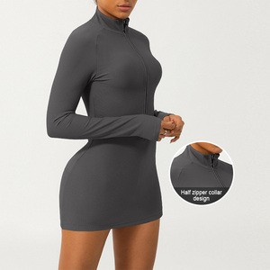 Sm2332 abito da Tennis sportivo a coste <span class=keywords><strong>con</strong></span> <span class=keywords><strong>mezza</strong></span> cerniera a maniche lunghe abito da Tennis da Golf ad asciugatura rapida abito sportivo abbigliamento sportivo - Product Image 2